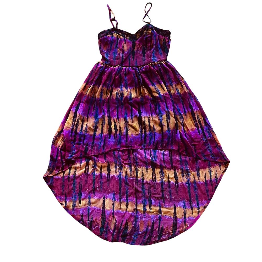 Mimi Chica Purple Abstract Ethereal Tie Dye High Low Dress | S